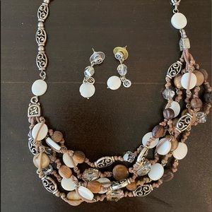 BRIGHTON RIVIERA brown white beaded jewelry set